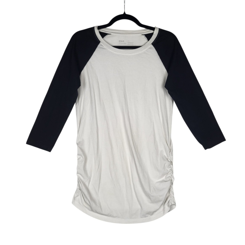 Pact Raglan Baseball Tee Women's Medium Black White Rusched Sides Leisure Lounge